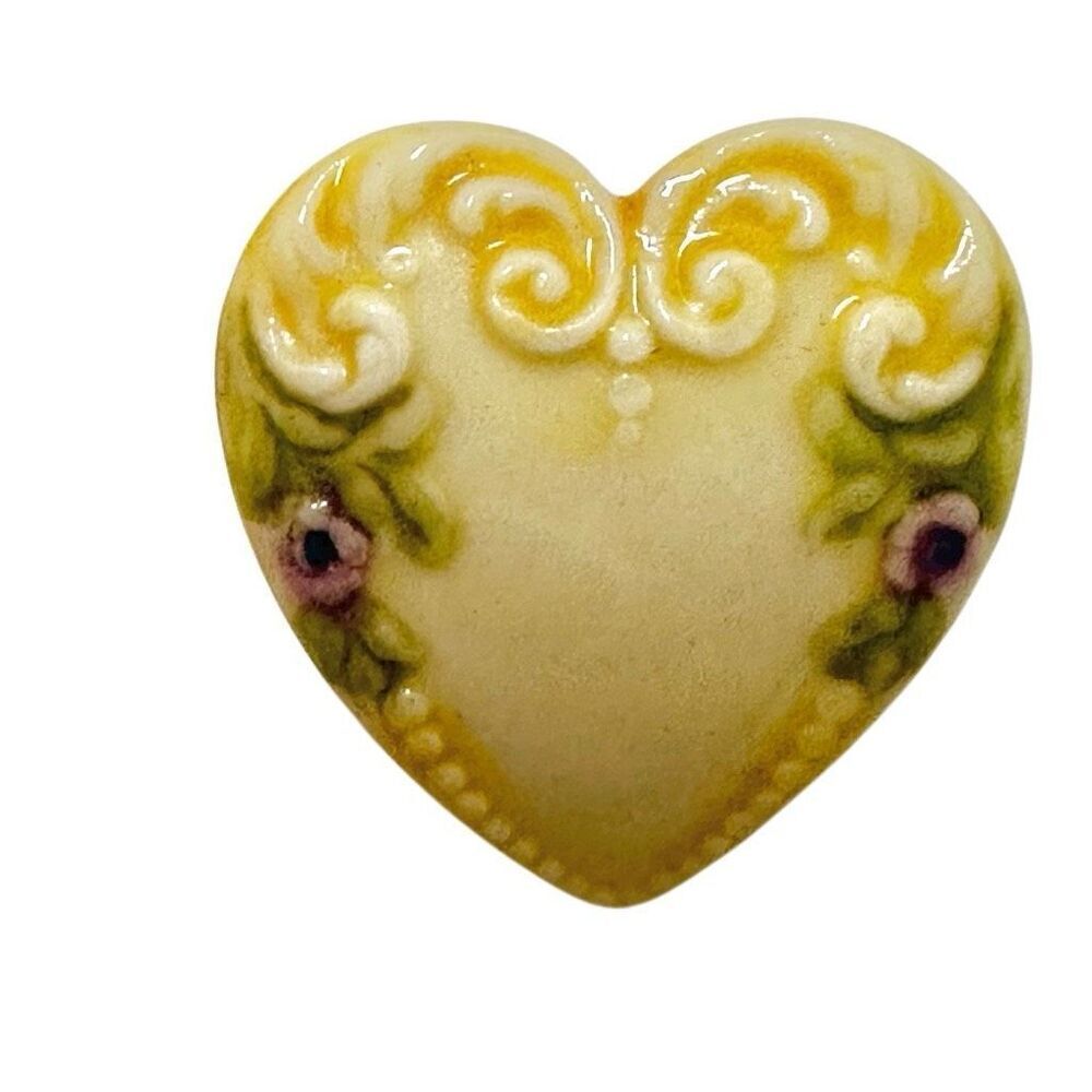 Hand painted porcelain heart pin